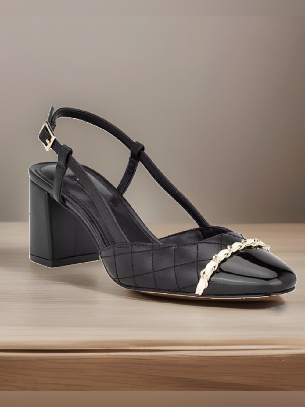 Nine West ‘ Uround ‘ Slingback Chain Detail Block Heel Dress Pumps~7.5